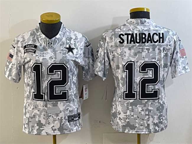 Womens Dallas Cowboys #12 Roger Staubach 2024 F.U.S.E Arctic Camo Salute To Service Limited Stitched Jersey Dzhi